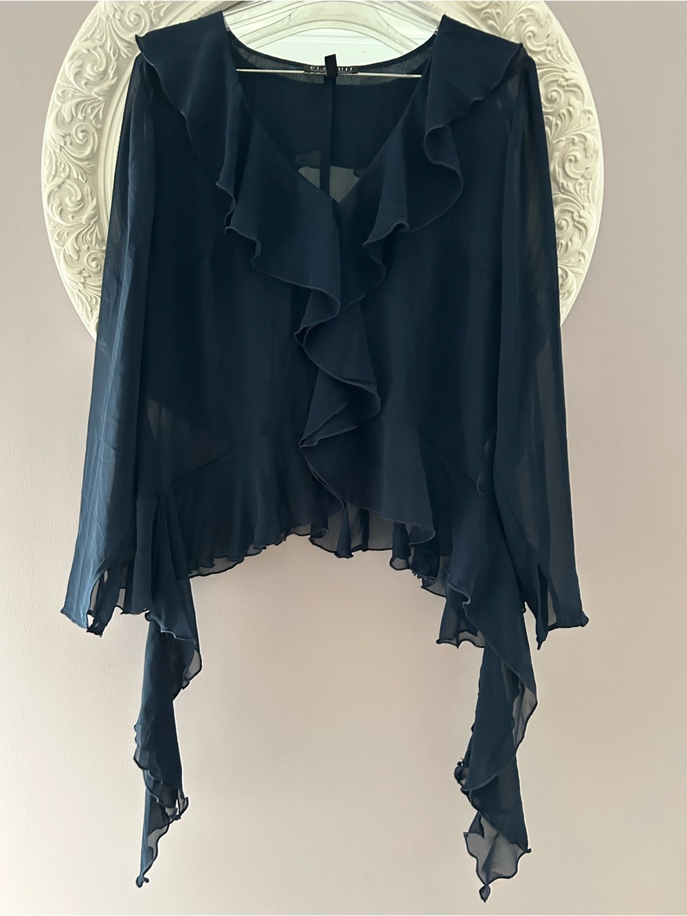 Eloquii Navy Ruffle Sheer Blouse eloquii 14